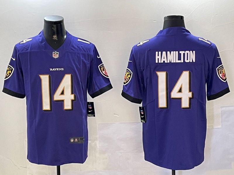 Men Baltimore Ravens 14 Hamilton Purple Second generation 2024 Nike Limited NFL Jersey style 1